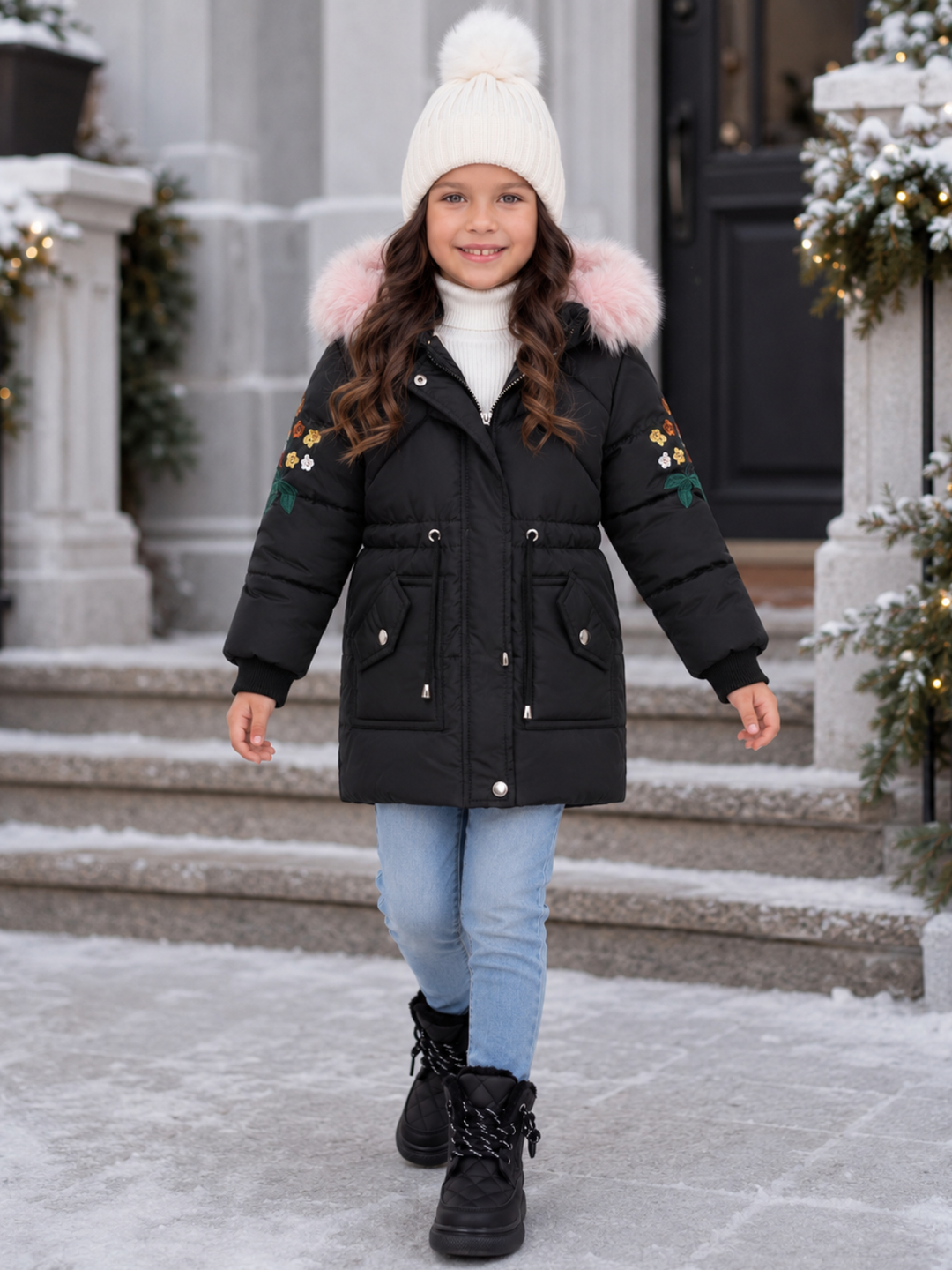 Girls Fur Hooded Jacket