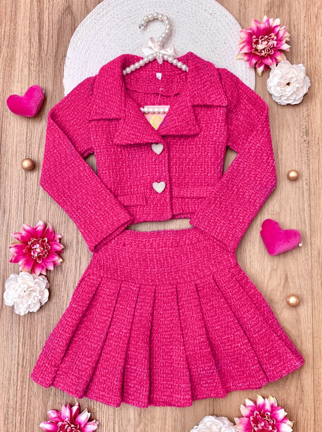 Power Posing Pink Blazer and Pleated Skirt Set Mia Belle Girls