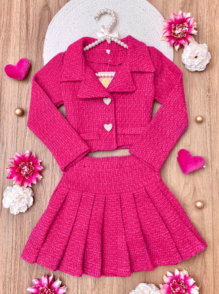 Power Posing Pink Blazer and Pleated Skirt Set Mia Belle Girls