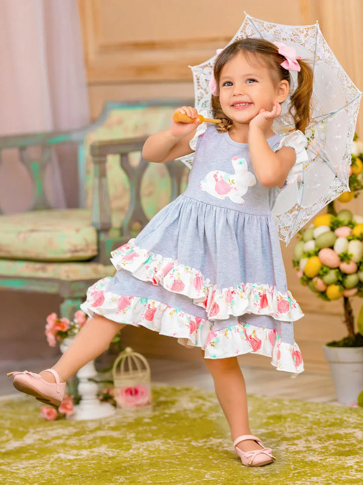 Mia Belle Girls Bunny Ruffle Tiered Midi Dress | Easter Dresses