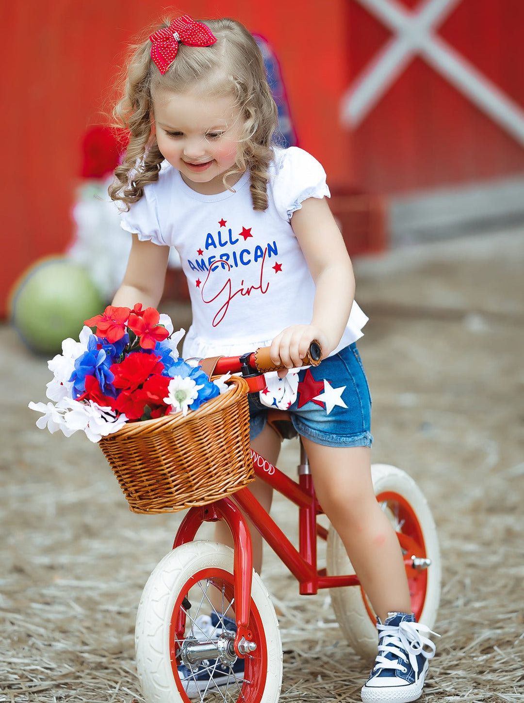 Mia Belle Girls All American Girl Denim Short Set | 4th of July