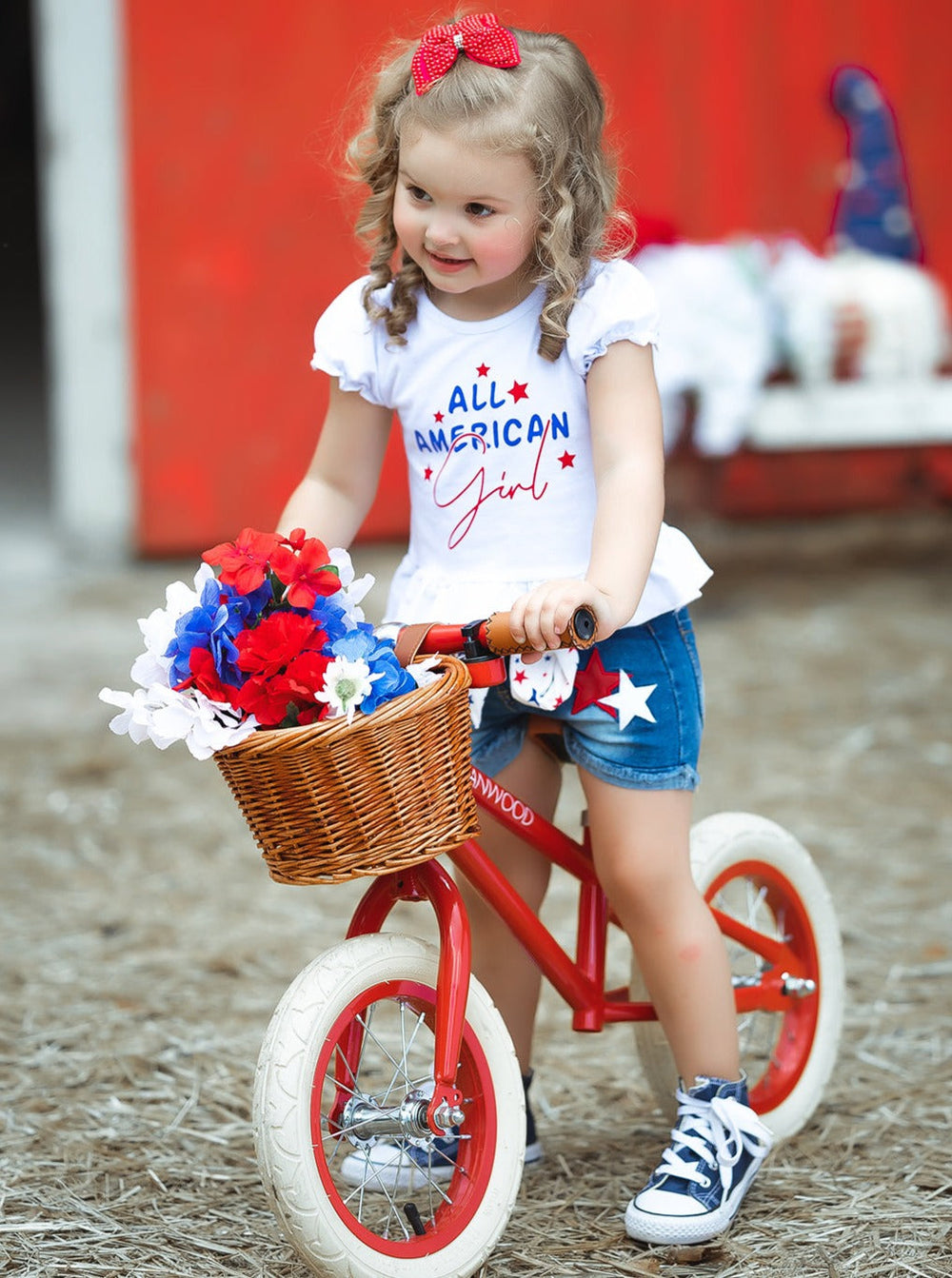 Mia Belle Girls All American Girl Denim Short Set | 4th of July