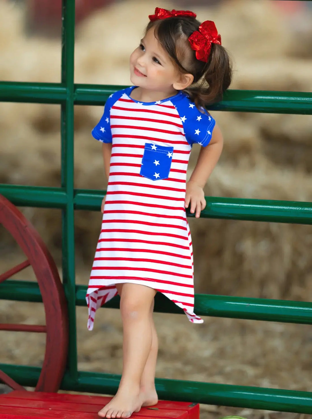 Girls 4th of July Americana Shark Tooth Side Dress - Mia Belle Girls