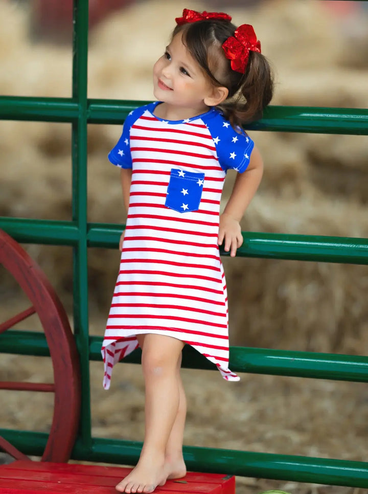 Girls 4th of July Americana Shark Tooth Side Dress - Mia Belle Girls