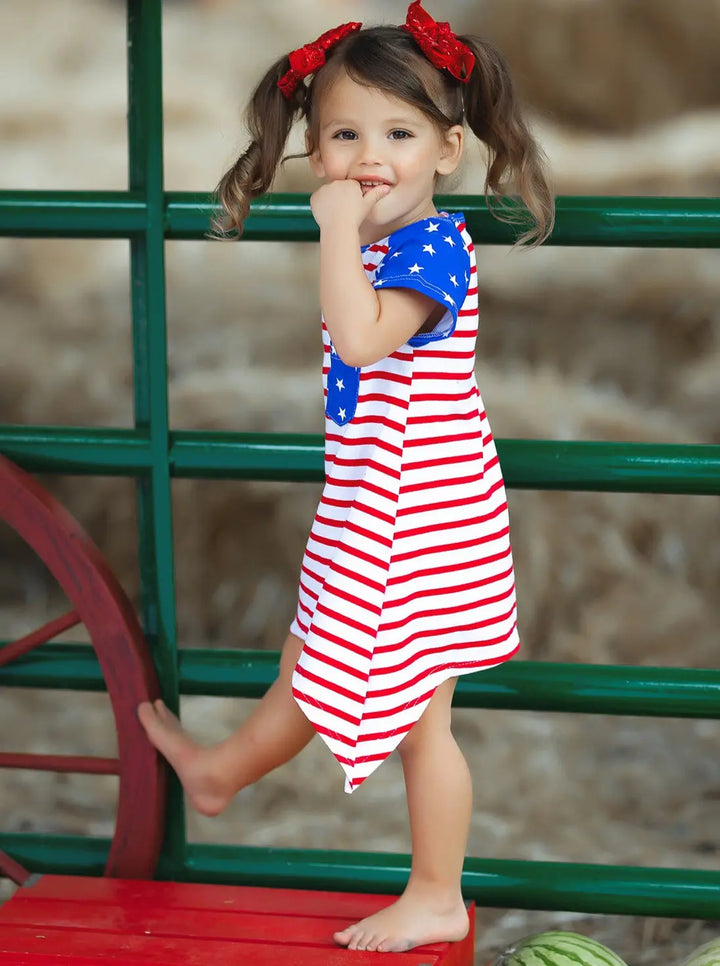 Girls 4th of July Americana Shark Tooth Side Dress - Mia Belle Girls