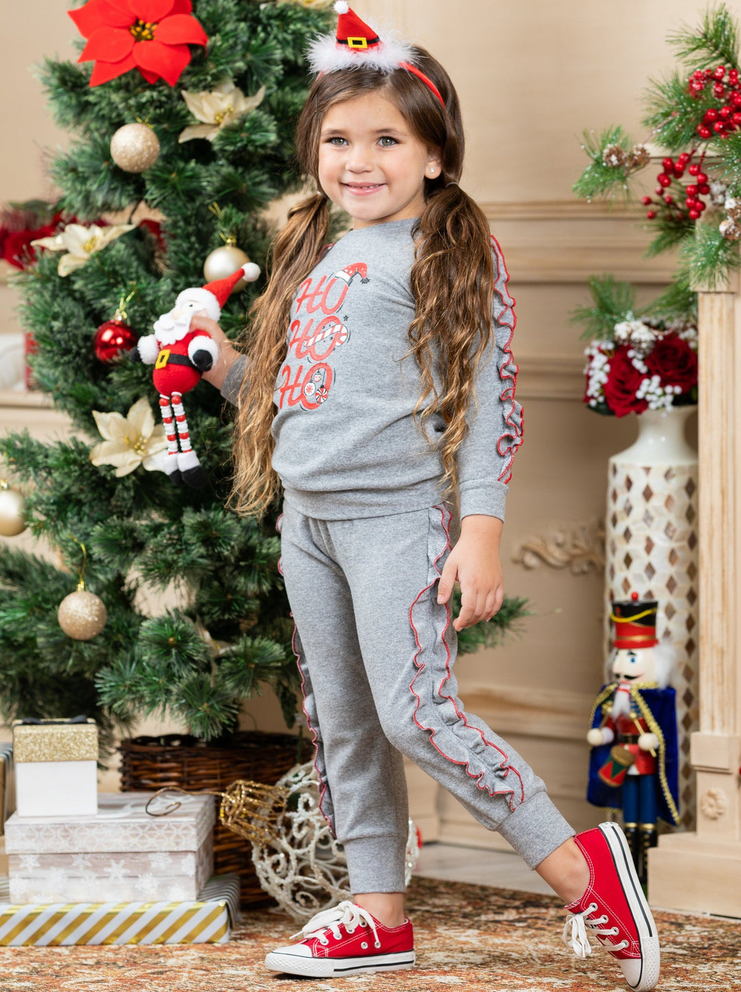 Cute Winter Sets | Girls Ho Ho Ho Holiday Ruffle Loungewear Set