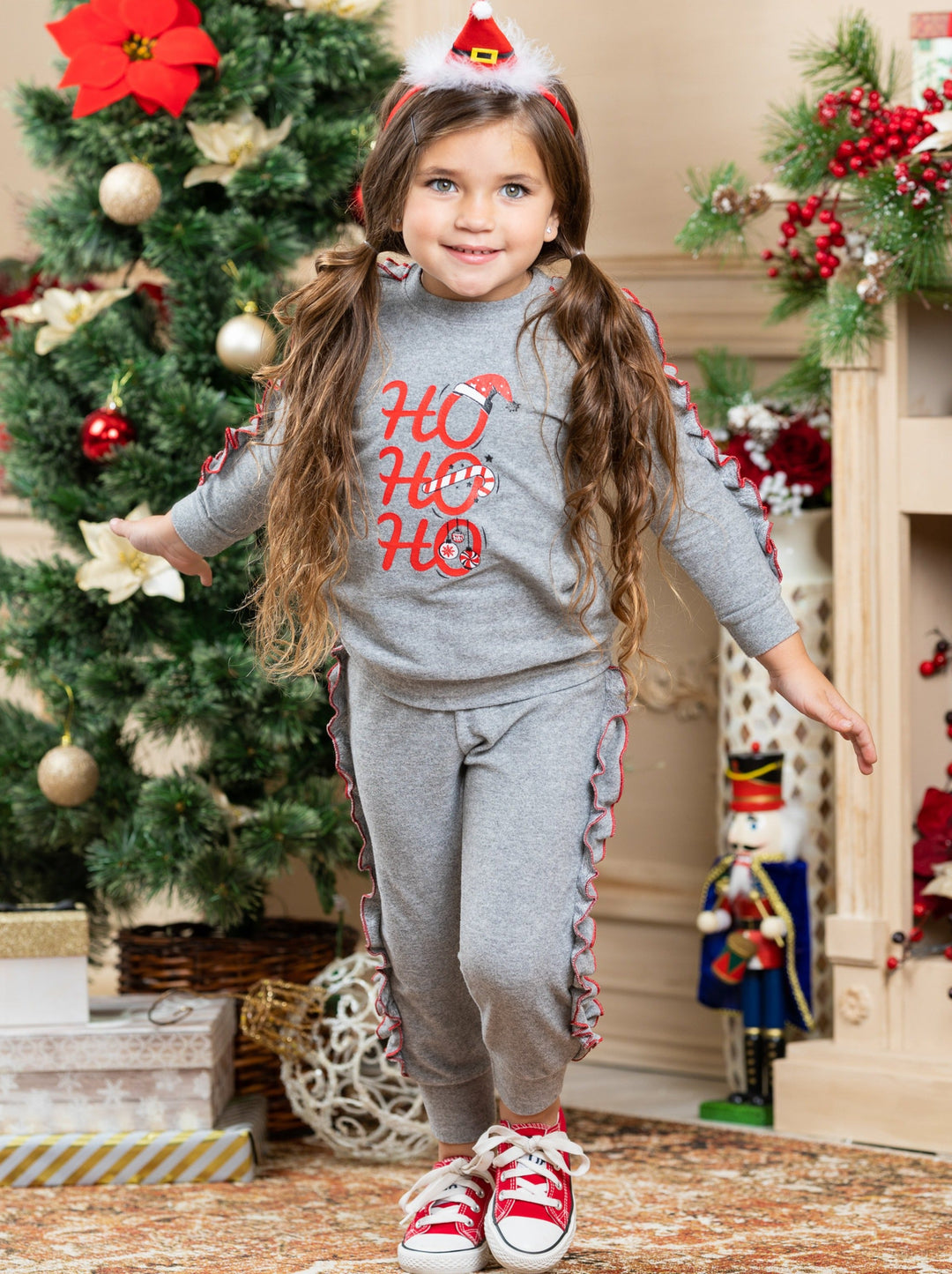 Cute Winter Sets | Girls Ho Ho Ho Holiday Ruffle Loungewear Set