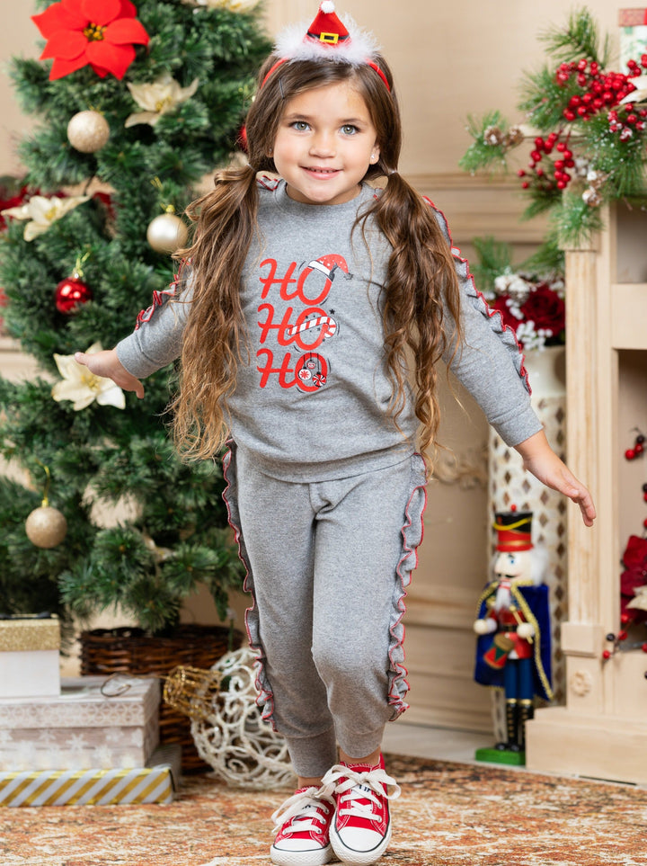 Cute Winter Sets | Girls Ho Ho Ho Holiday Ruffle Loungewear Set
