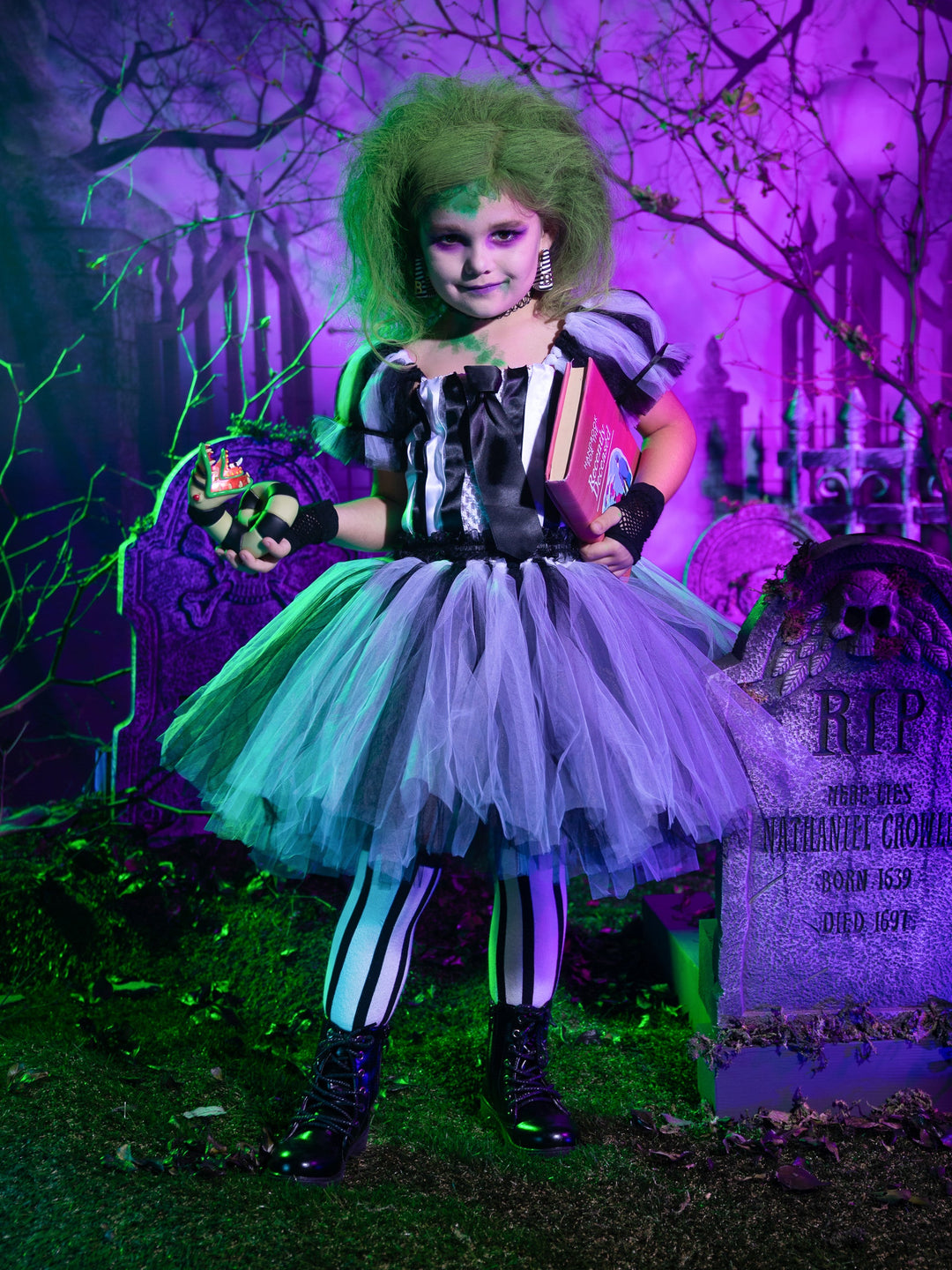 Ghost with the Most Striped Tutu Costume Dress Black / 5Y