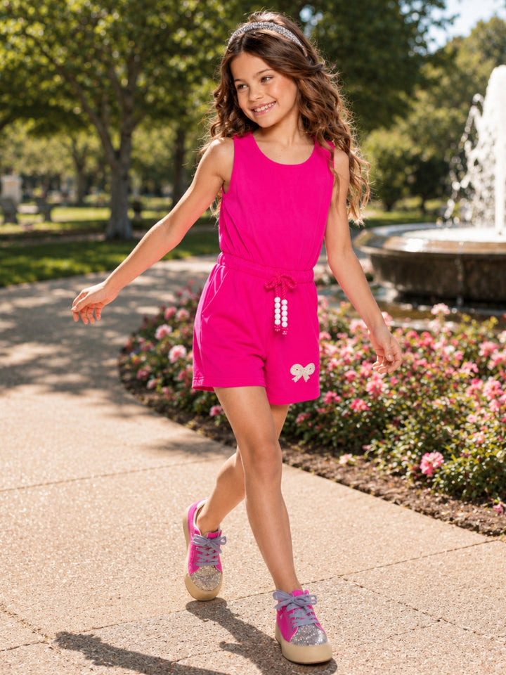 Sweet Sparkle Bow Cotton Drawstring Romper