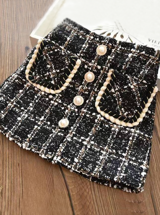 Preppy Chic Clothes | Black Tweed Pearl Accent Skirt | Mia Belle Girls