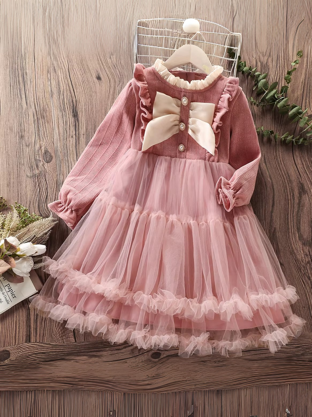 Girls Elegant Fluffy Mesh Dress with Ruffles and Bow Accents Mia Belle Girls
