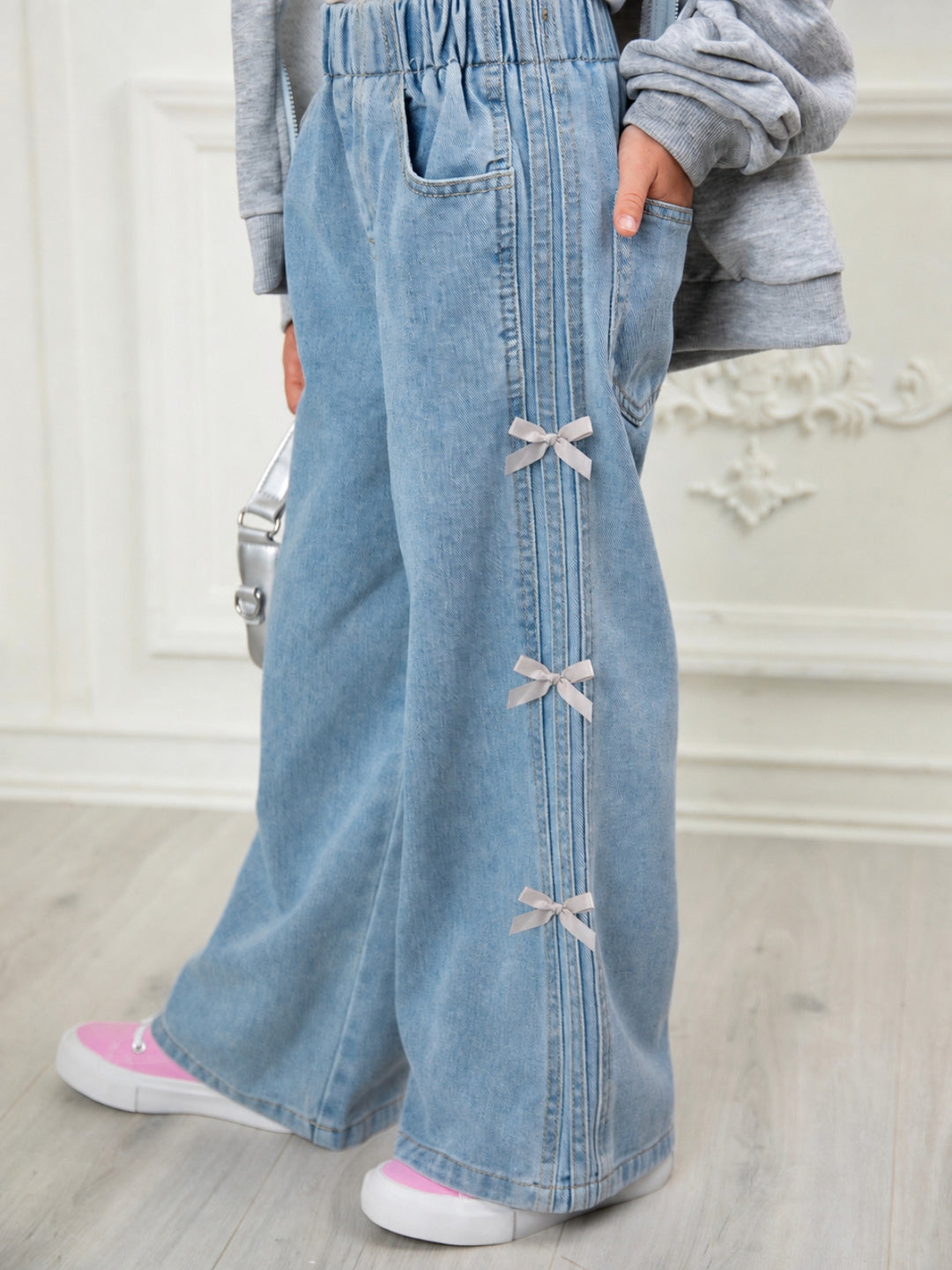 Girly Bow Wide Leg Denim Jeans