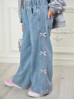 Girly Bow Wide Leg Denim Jeans
