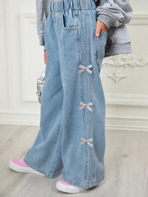Girly Bow Wide Leg Denim Jeans
