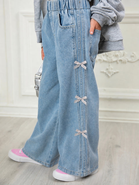 Girly Bow Wide Leg Denim Jeans