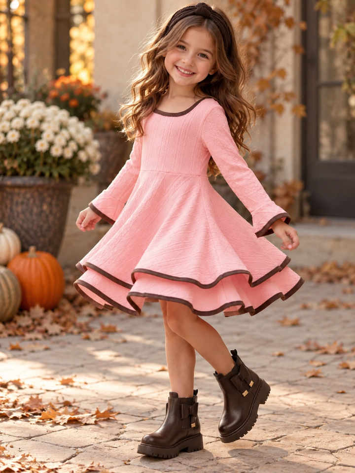 Blush Elegance Contrast Trim Twirl Dress
