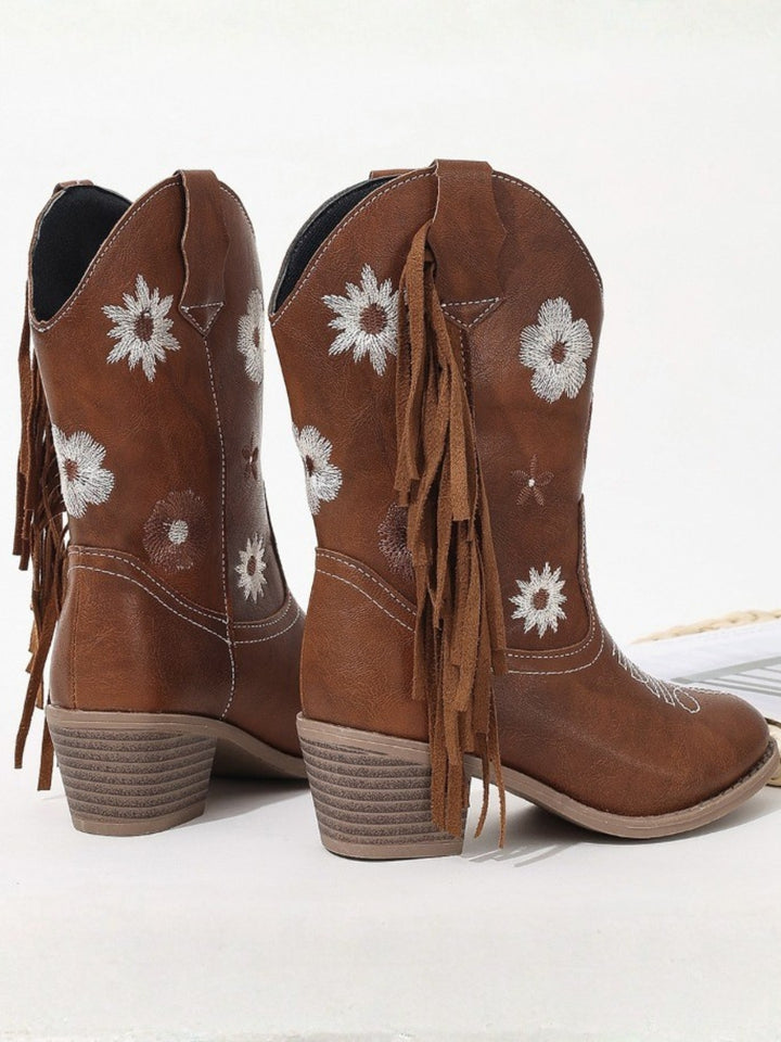 Girls Floral Embroidered Cowboy Boots