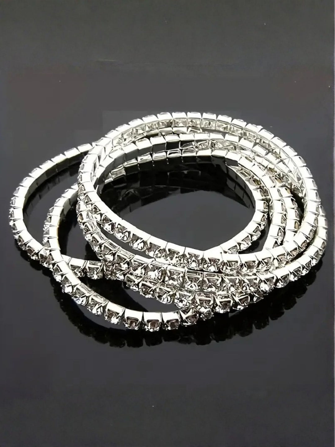 Silver Rhinestone 5-Piece Bracelets Set