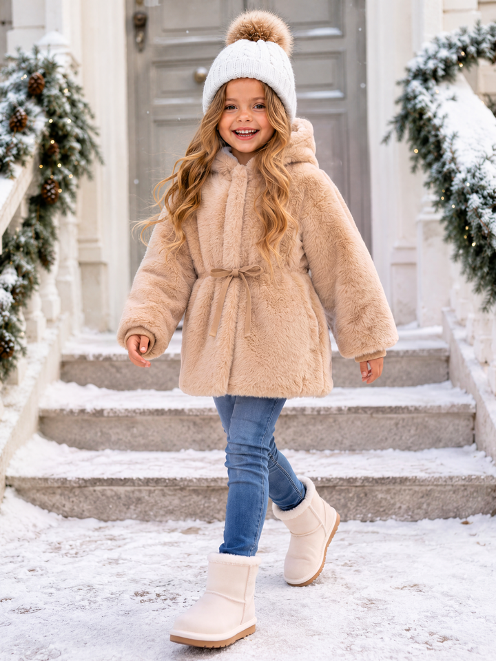 Girls Mink Fur Hooded Coats