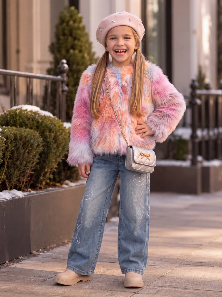 Girls Frosted Fairytale Colorblock Faux Fur Jacket