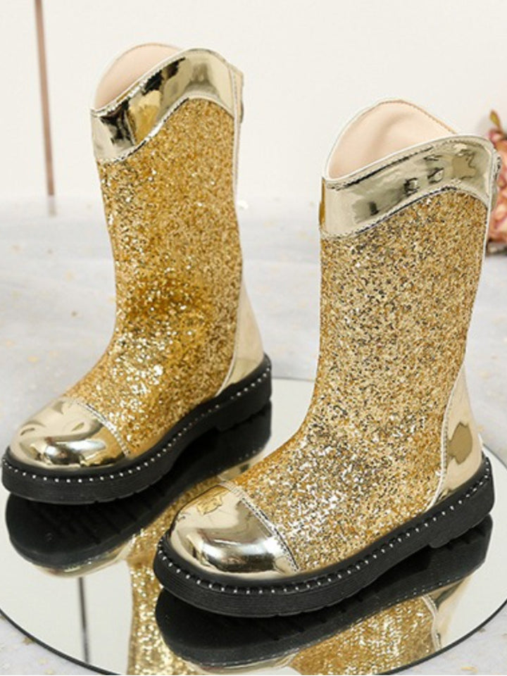 Girls Sequined Leather Boots