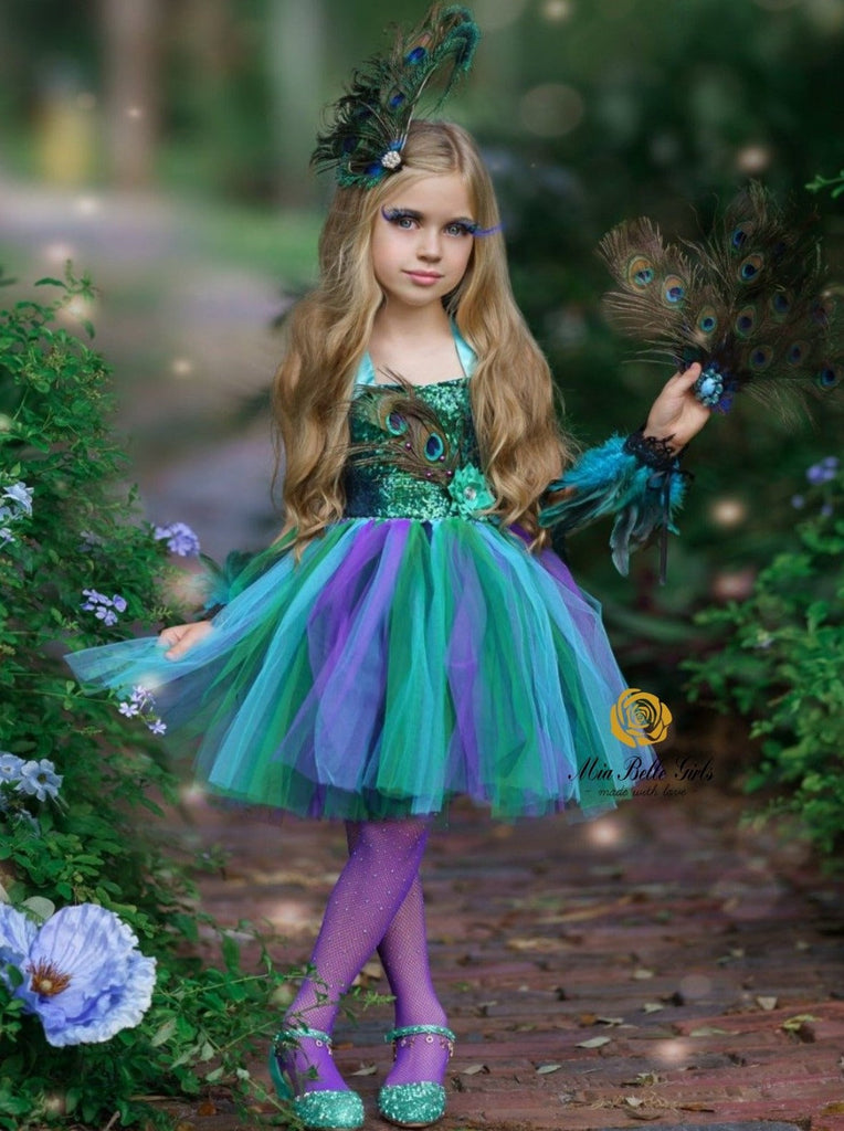 Girls Enchanted Peacock Fairy Tutu Costume Dress Blue / 8Y