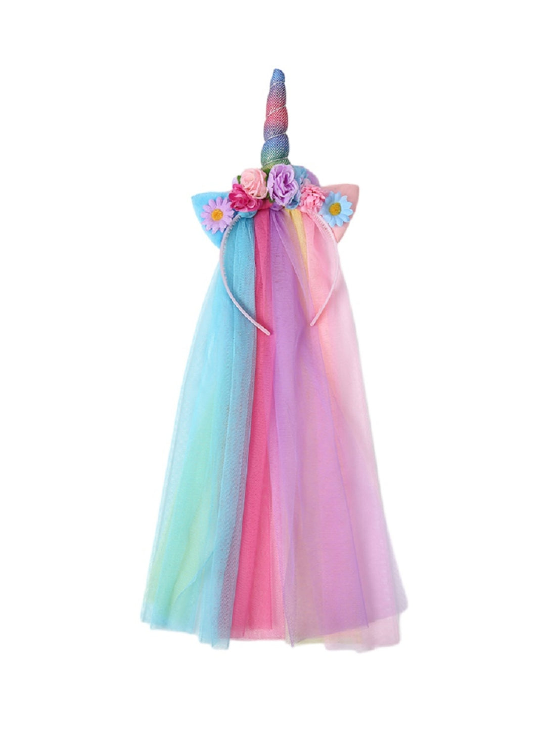 Glitter Unicorn Party Headband with Rainbow Tulle Veil