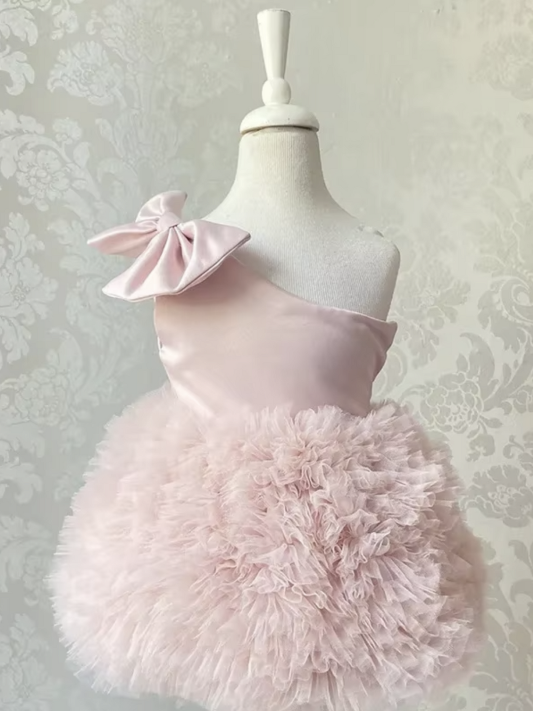 One Shoulder Bow Ruffle Tulle Dress