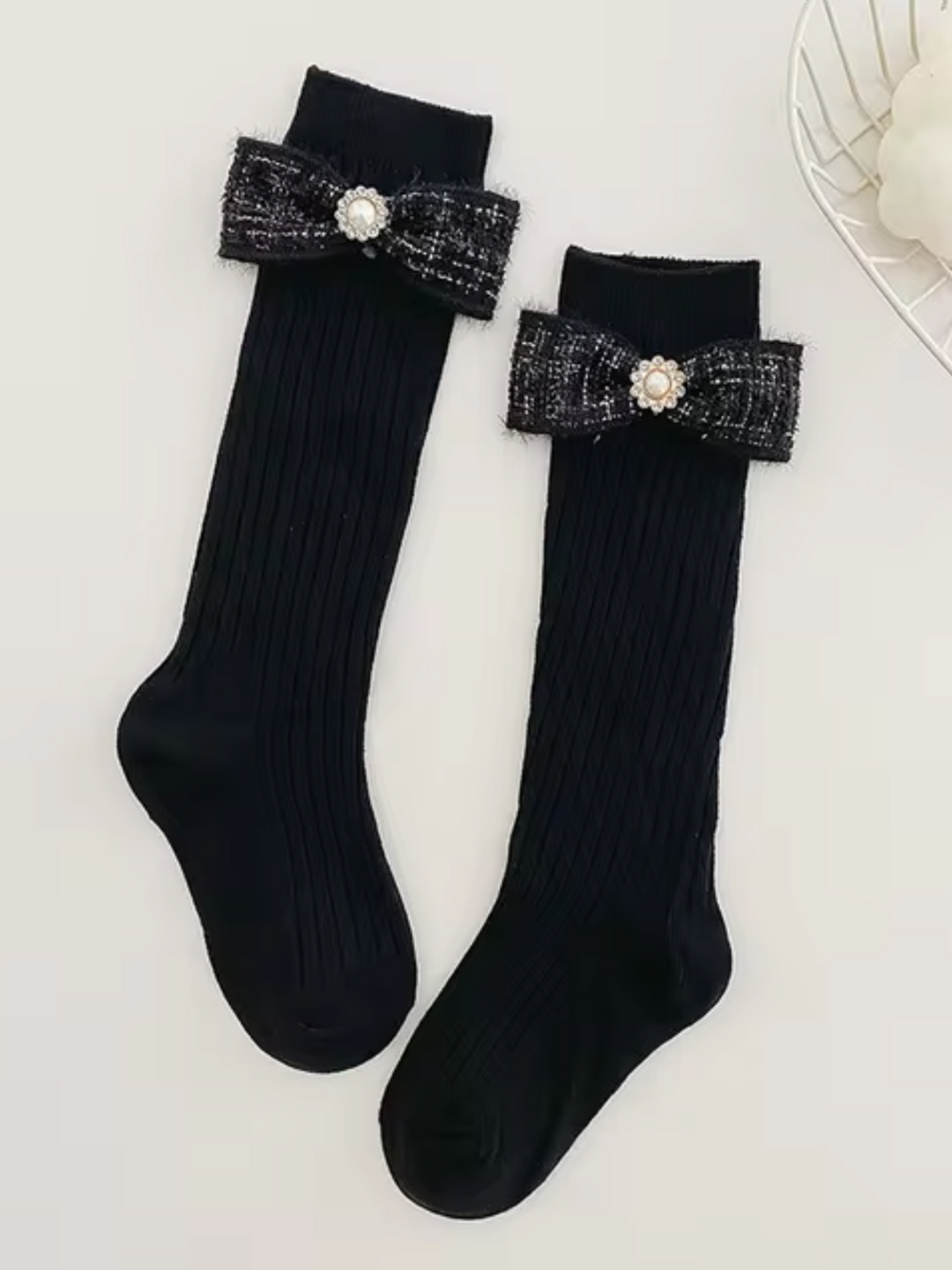 Knee-High Socks with Pearl-Embellished Bowknot Mia Belle Girls
