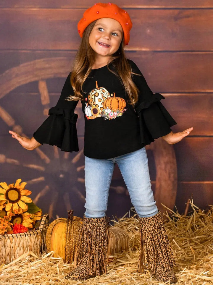 Girls Boho Sleeve Leopard Pumpkin Top Mia Belle Girls