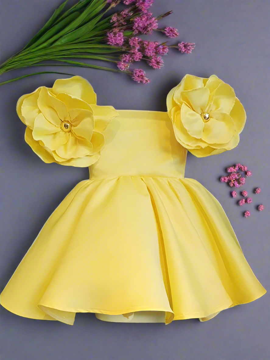 Spring Flower Girl Dress | Rose Petal Puff Sleeve Pleated Party Dress