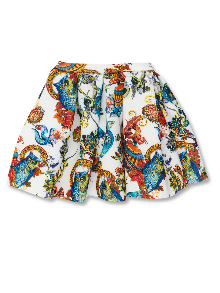 Botanical Owl Ivory Neoprene Pleated Skirt by Kids Couture Mia Belle Girls