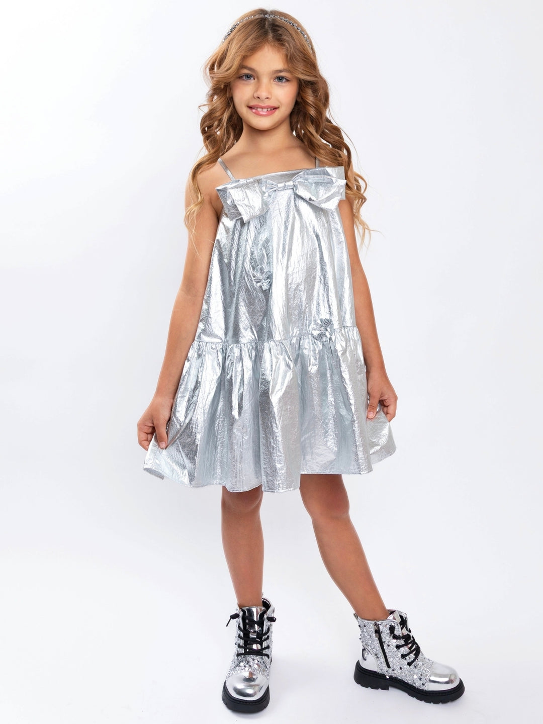 Silver Metallic Drop Waist Party Dress