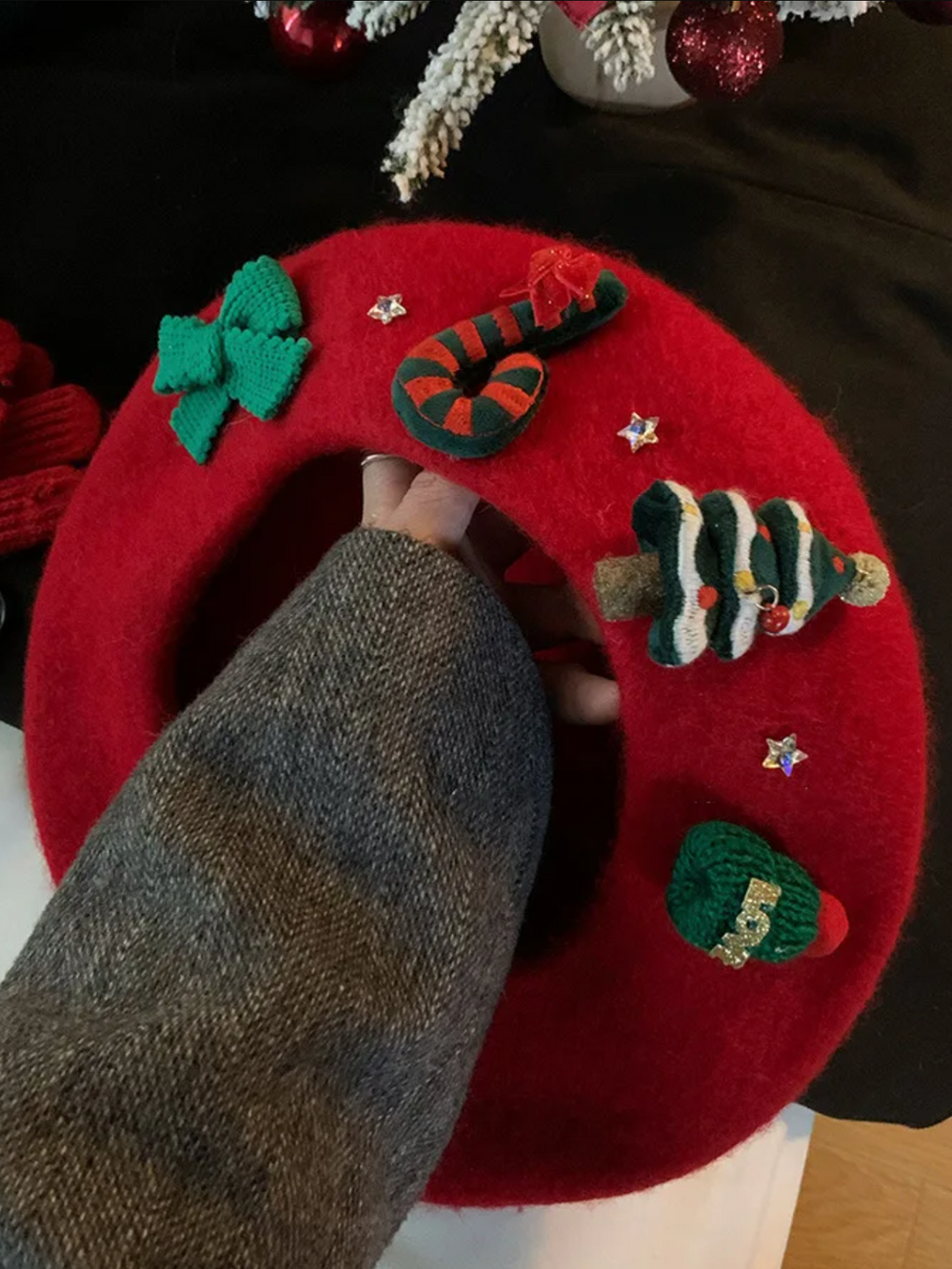 Festive Knit Christmas with Holiday Embellishments Beret Mia Belle Girls