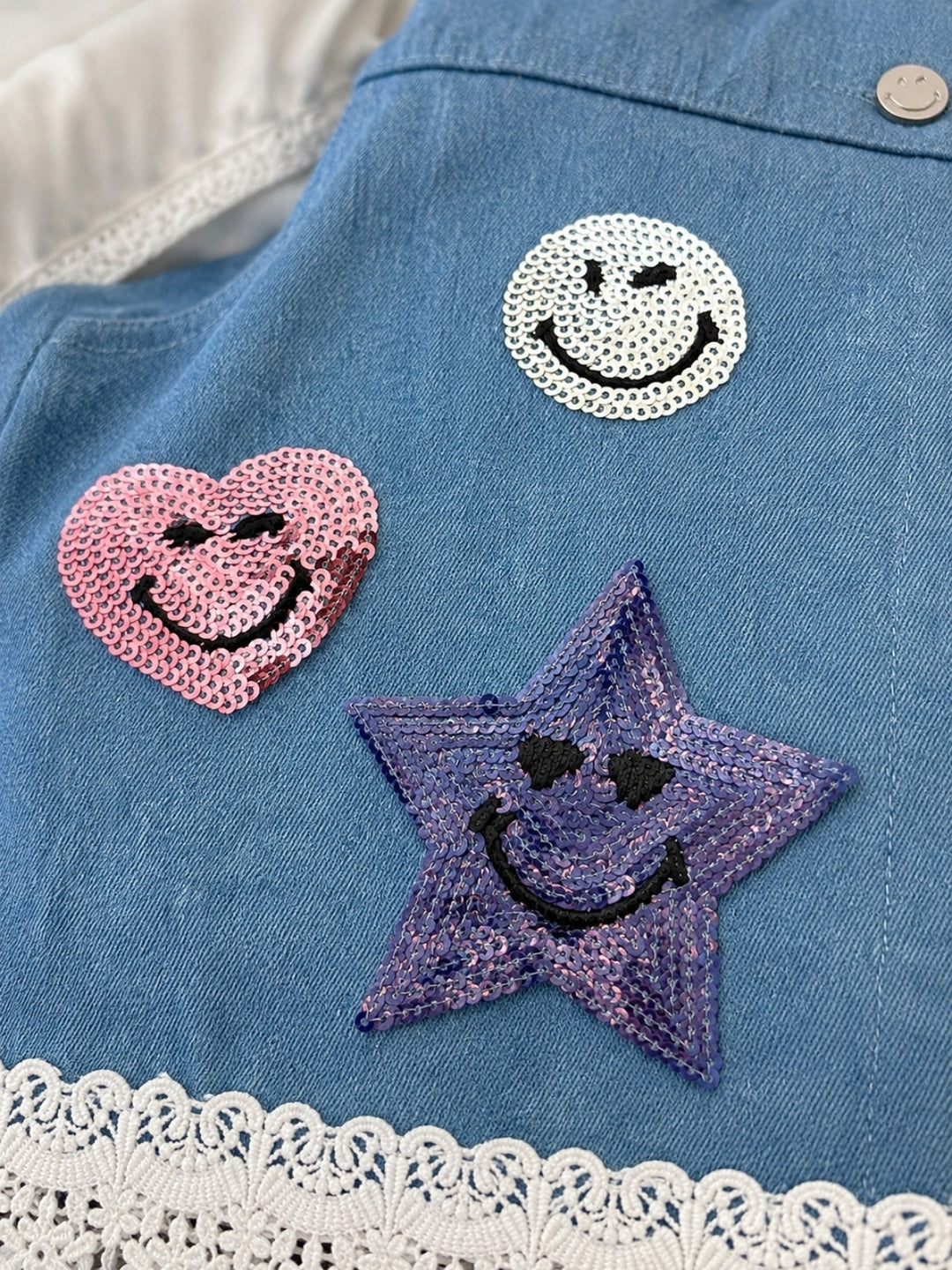 SmileyWorld Tie Front Top and Sequin Denim Skort Set