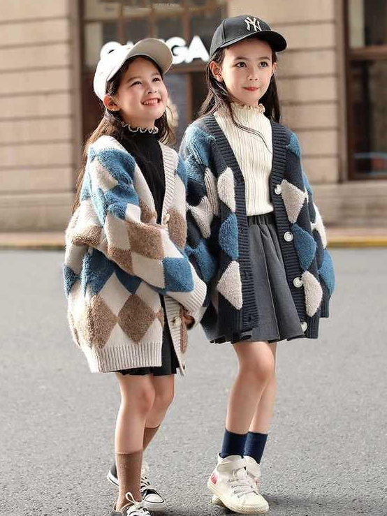 Sweaters & Cardigans | Diamond Plaid Large Cardigan | Mia Belle Girls