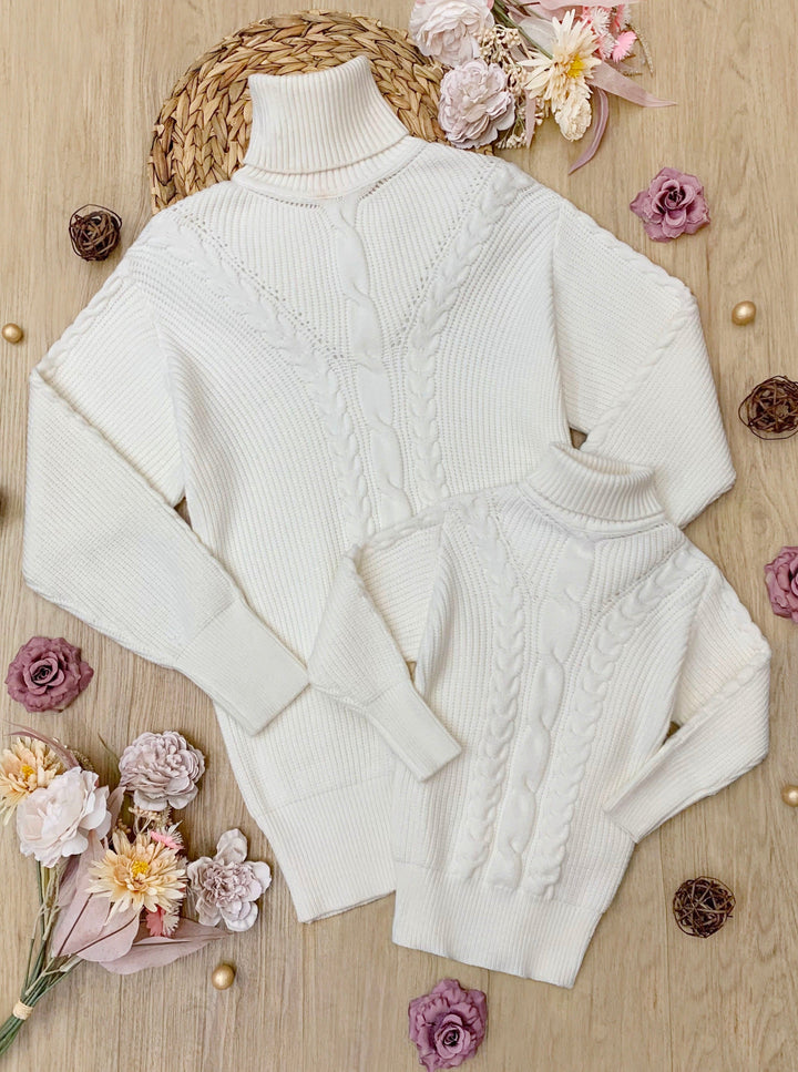 Mommy and Me Cream Oversized Cable Knit Sweater Mia Belle Girls