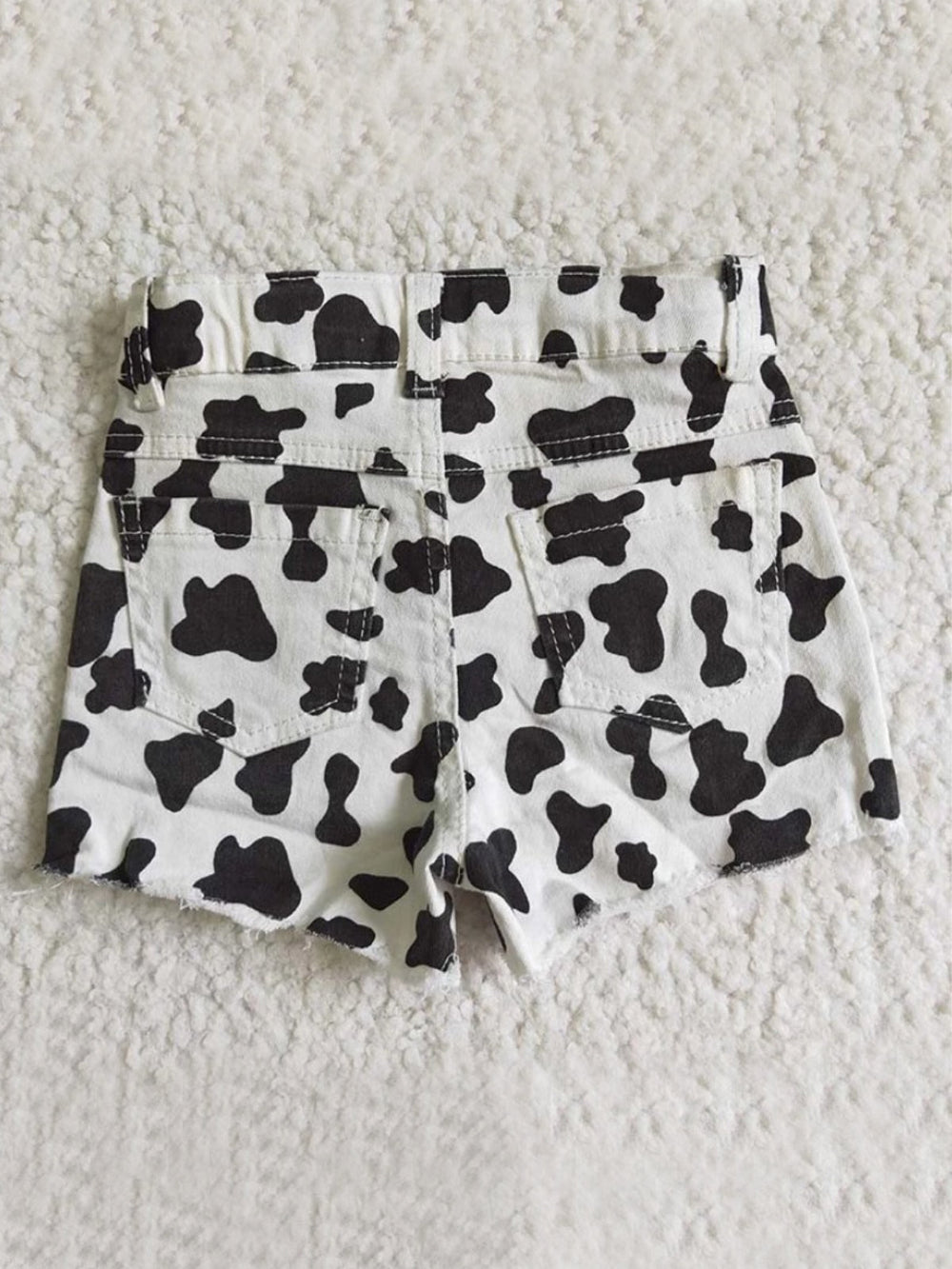 Wild Child Cow Print Distressed Shorts Mia Belle Girls