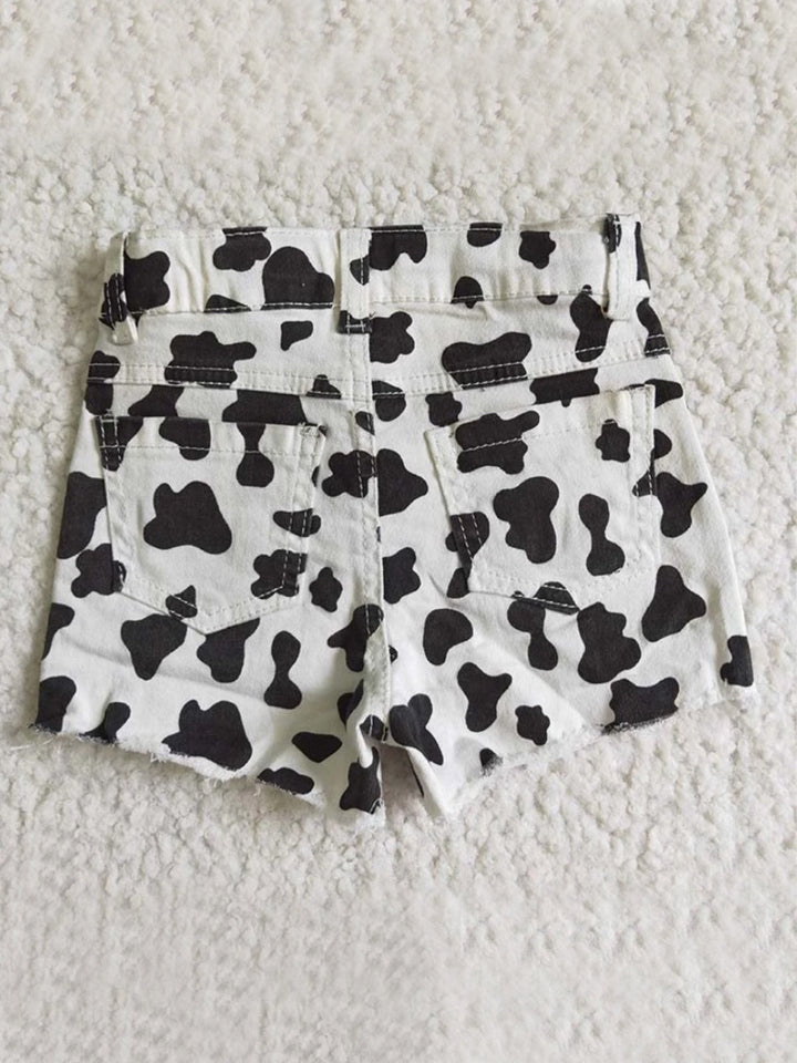Wild Child Cow Print Distressed Shorts Mia Belle Girls