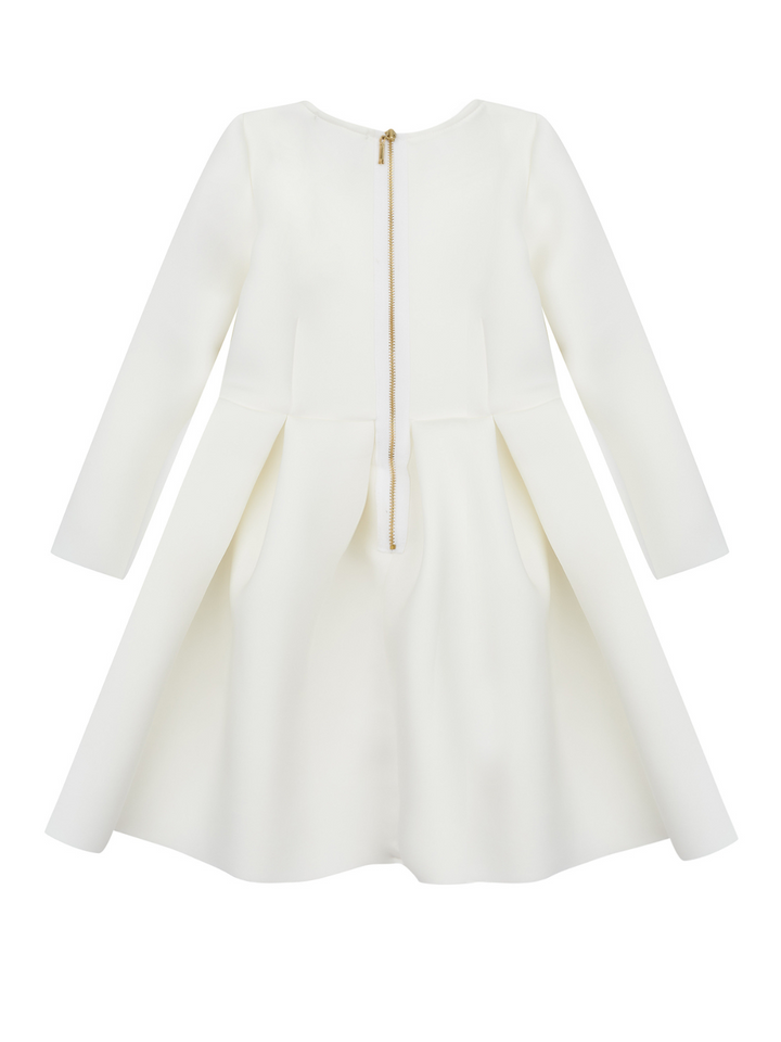 White Pleated Long Sleeved Midi Dress by Kids Couture Mia Belle Girls