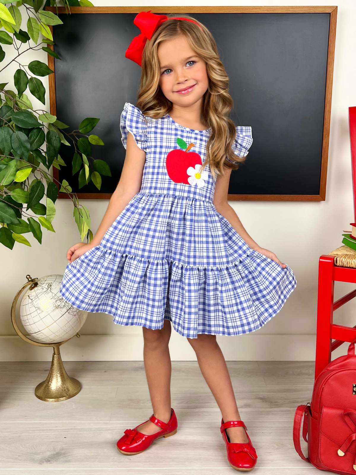 girls gingham dress Apple of My Class Size:US 12 Round neckline Cecilia Belted Midi Dress Royal Blue Princess Ball Gown