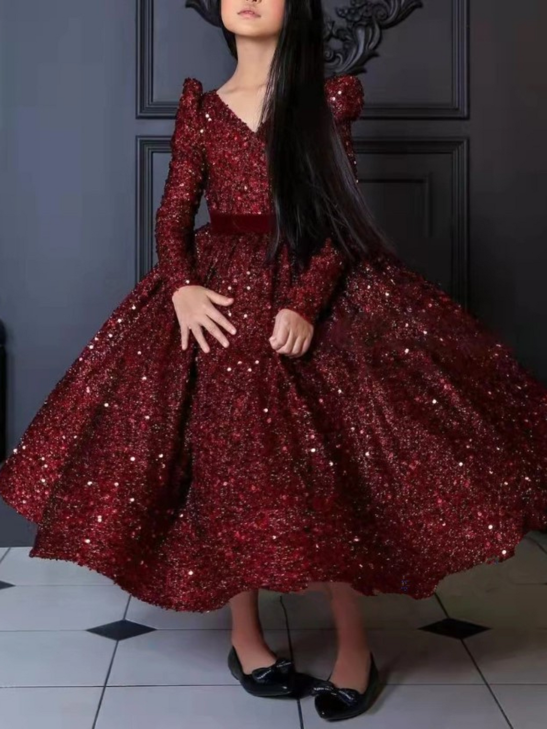 Little Showstopper Puff Sleeve Sequin Ball Special Occasion Dress Mia Belle Girls