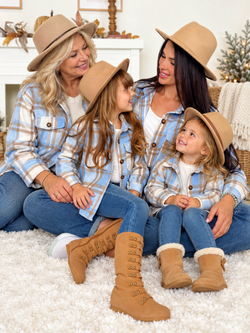 Family Matching Blue & Tan Plaid Button-Down Shacket