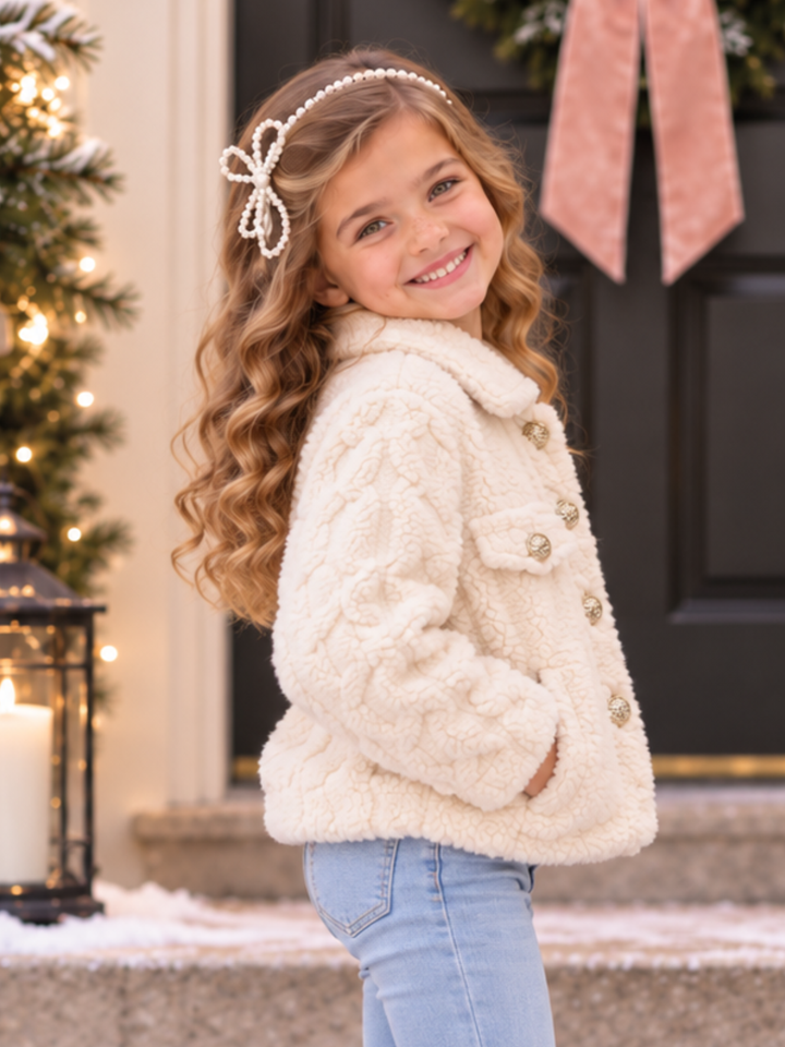 Winter Pearl Ivory Plush Button Jacket
