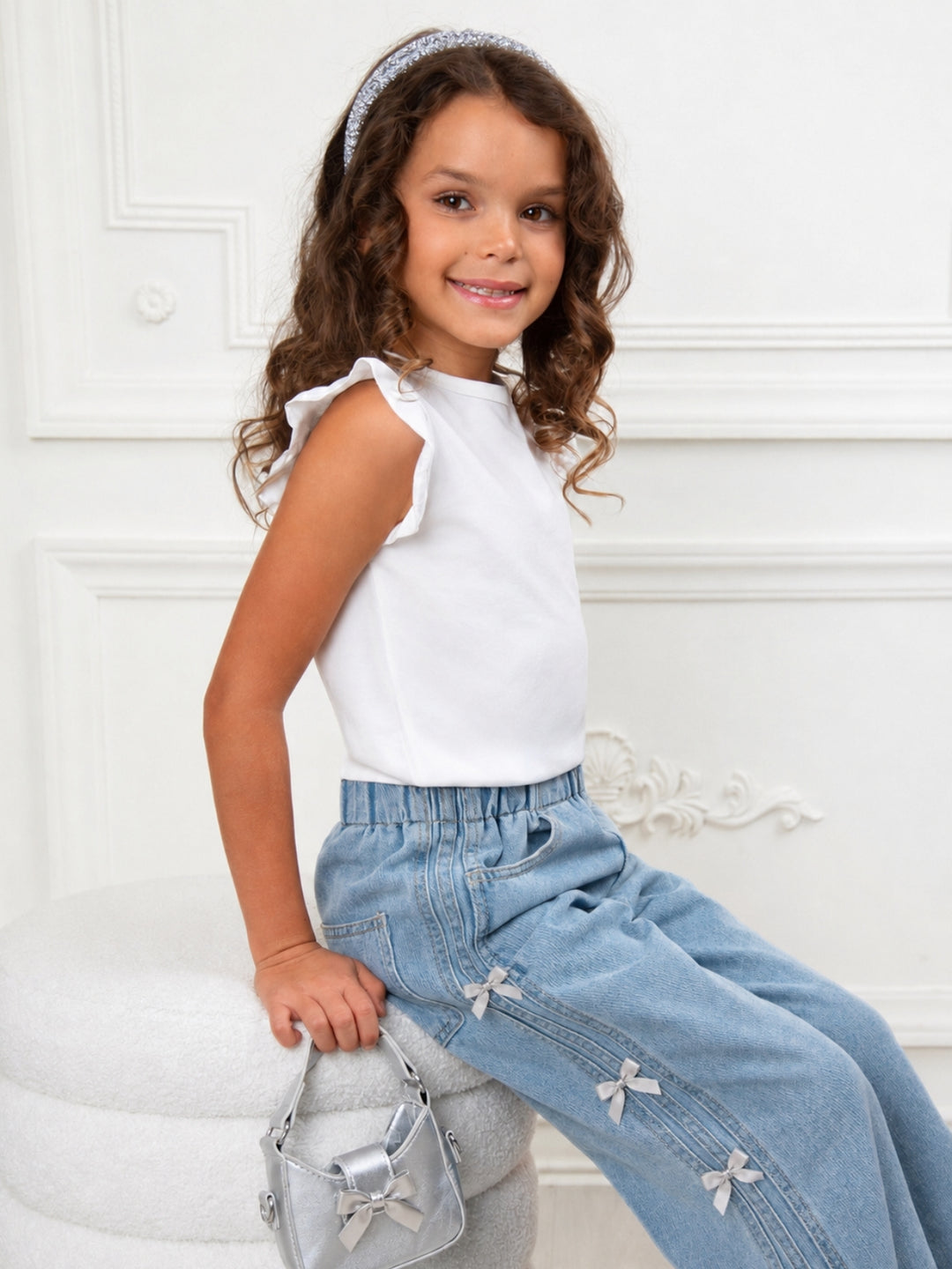 Girly Bow Wide Leg Denim Jeans
