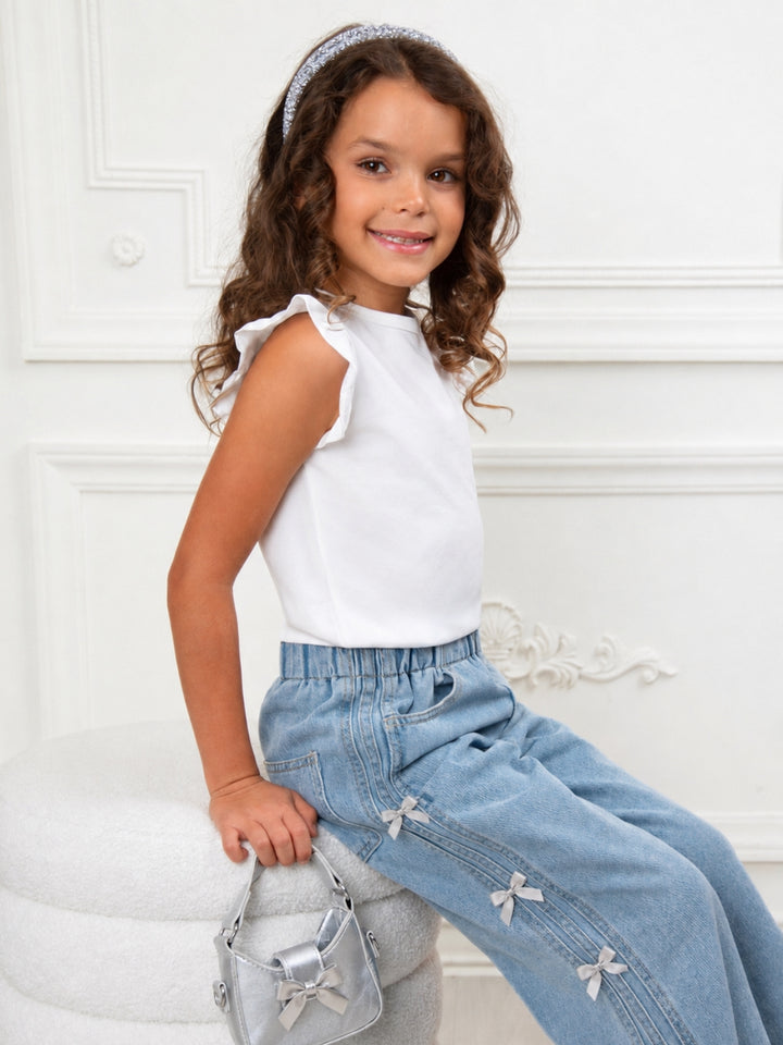 Girly Bow Wide Leg Denim Jeans