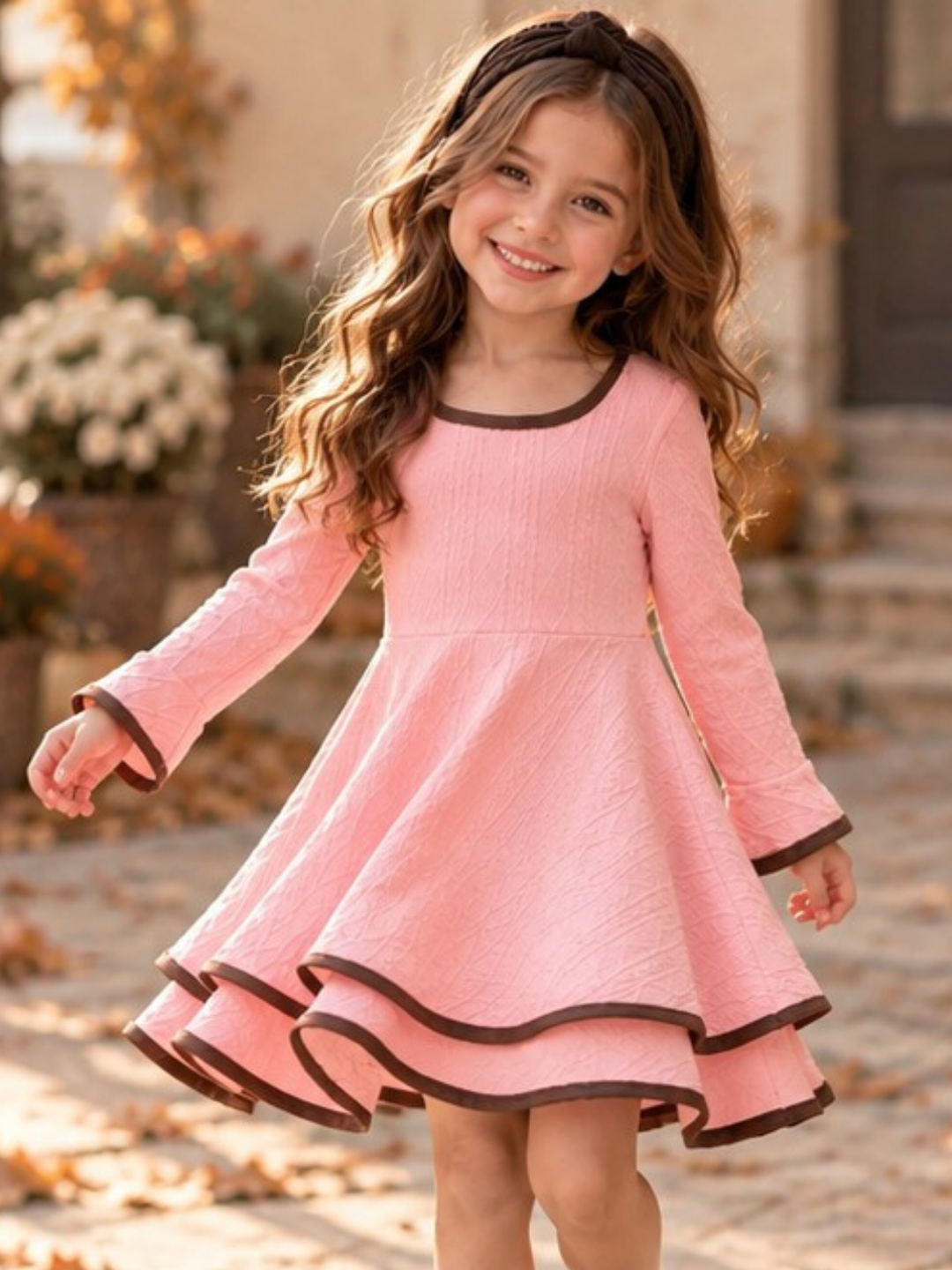 Blush Elegance Contrast Trim Twirl Dress