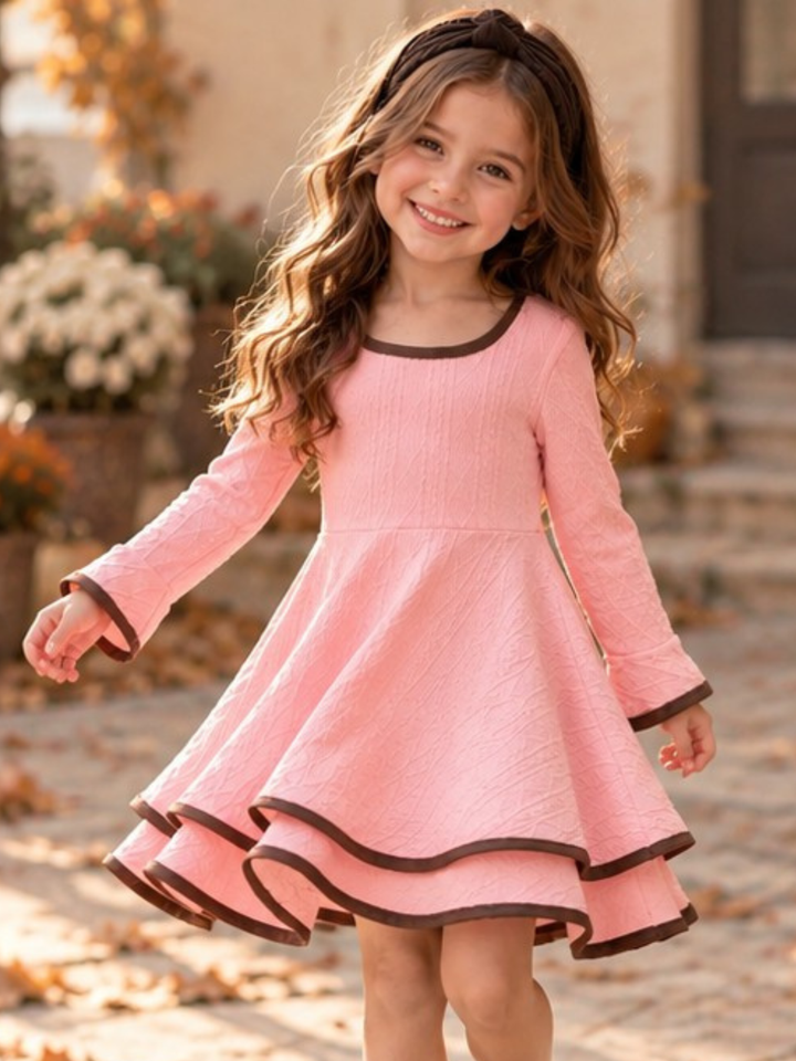 Blush Elegance Contrast Trim Twirl Dress