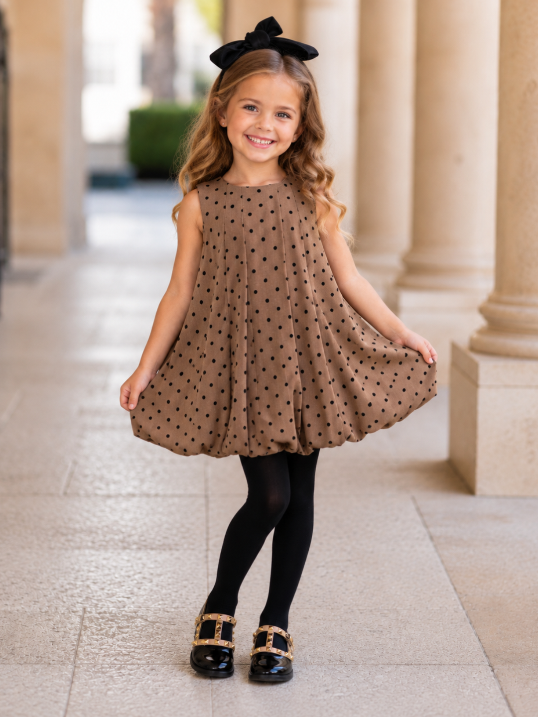 Chic Tan Polka Dot Bubble Dress